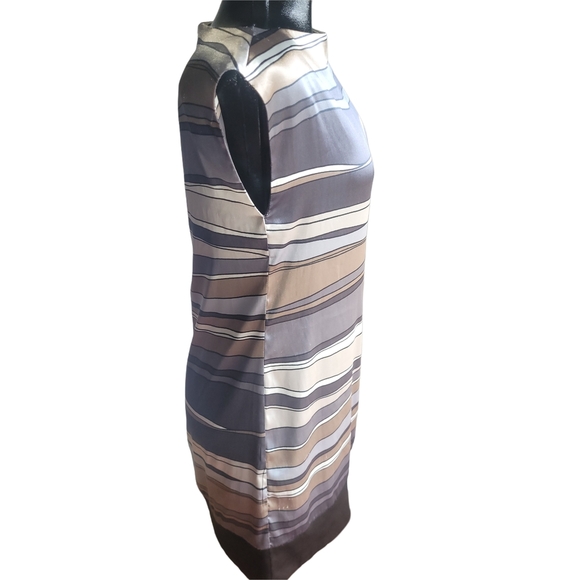 Axara Striped Sleeveless Satin Dress in Neutral Tones 10 - Picture 4 of 8